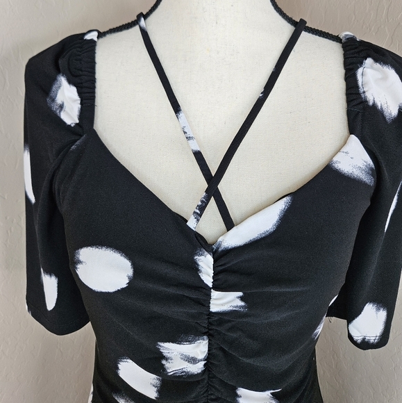 11. Honore' Lauryn Womens Black & White Painterly Dot Midi Dress Sz 0=10-12 - Picture 6 of 16